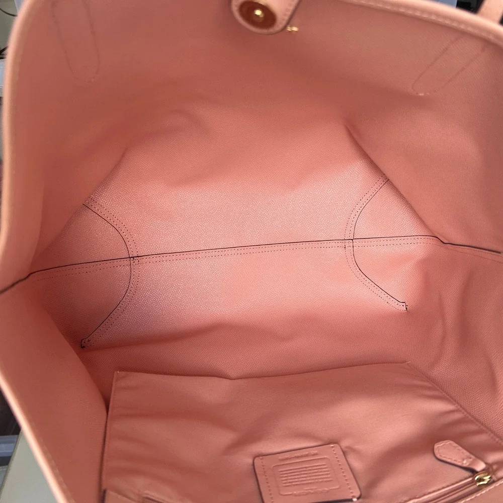 Coach City Tote Brown Dusty Pink Signature Canvas Leather Bag Excellent